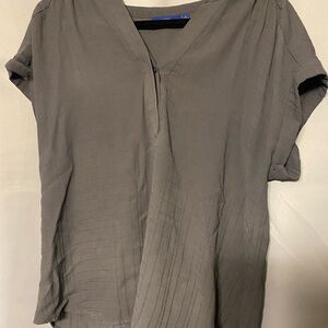 Apt. 9 Brown Blouse with Cuffed Sleeves and Mandarin Collar